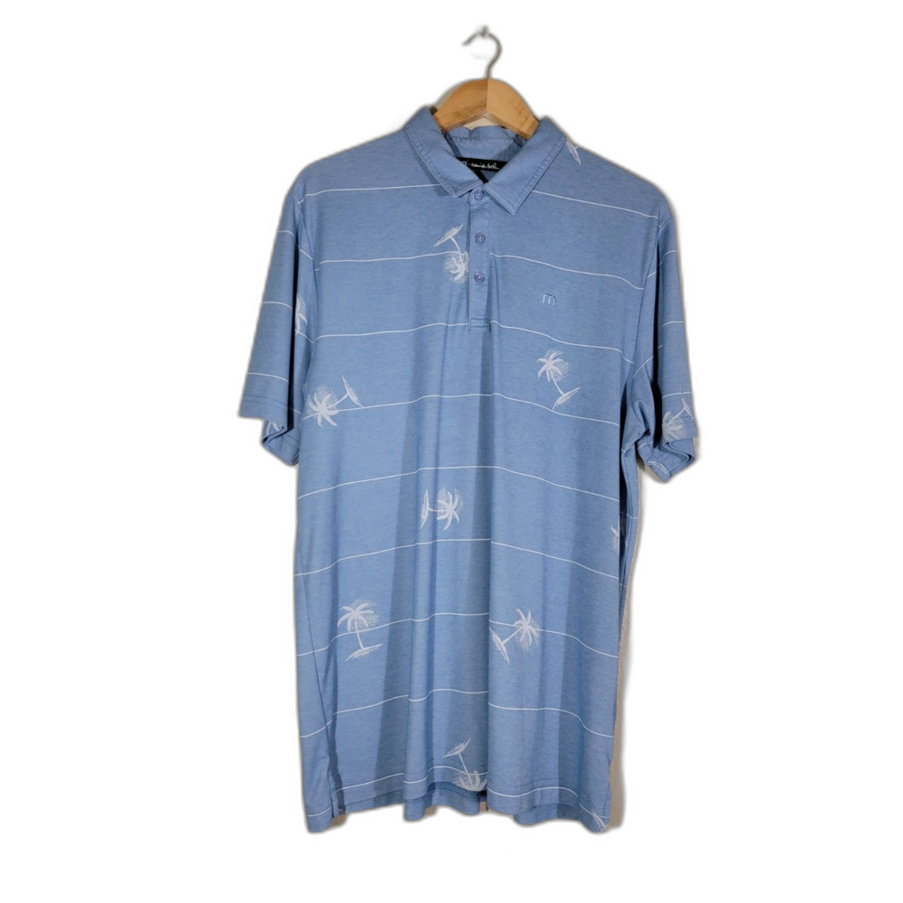 Travis Mathew Light Blue Palm Tree Polo Shirt - XL